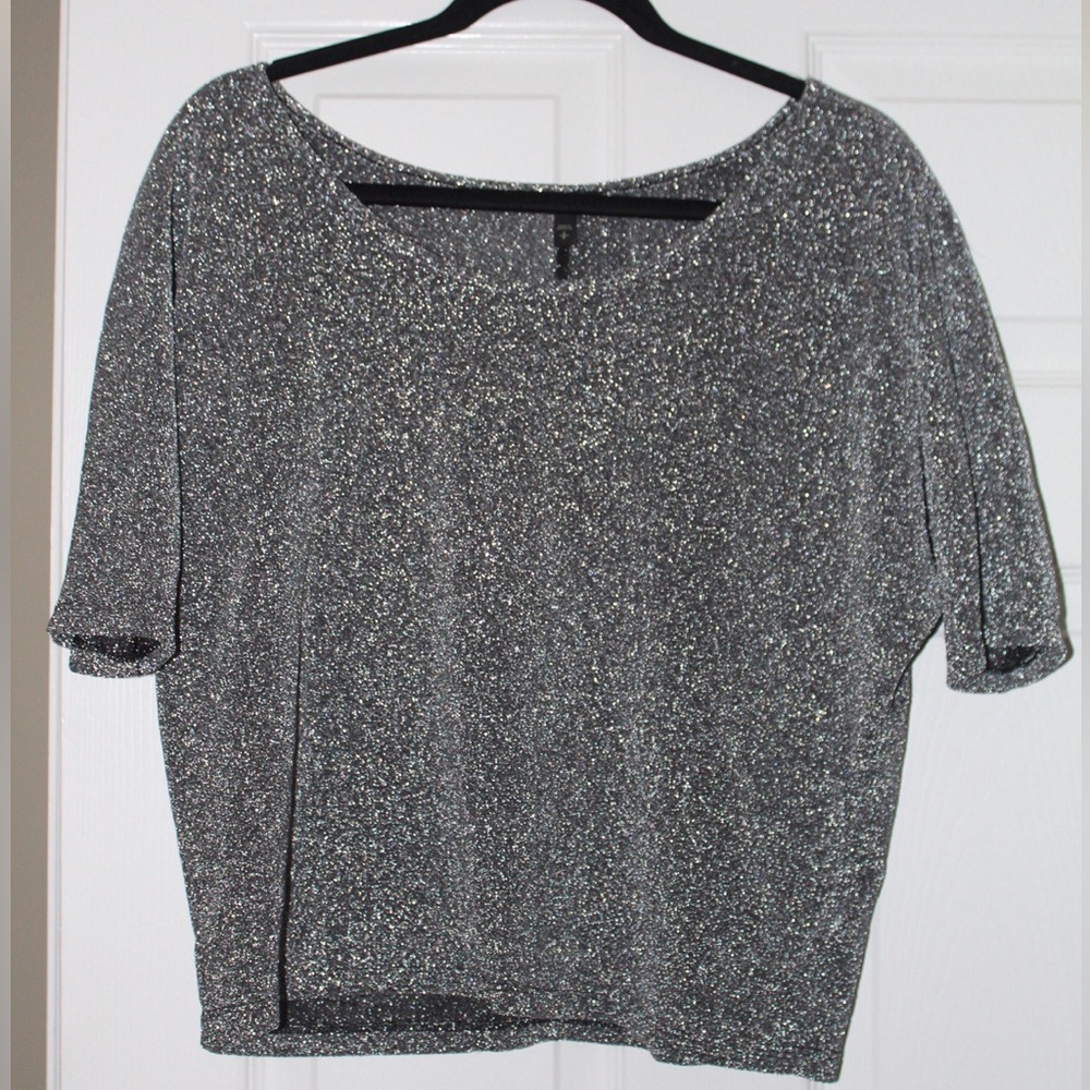 Express Sparkly Silver Short Sleeve Top